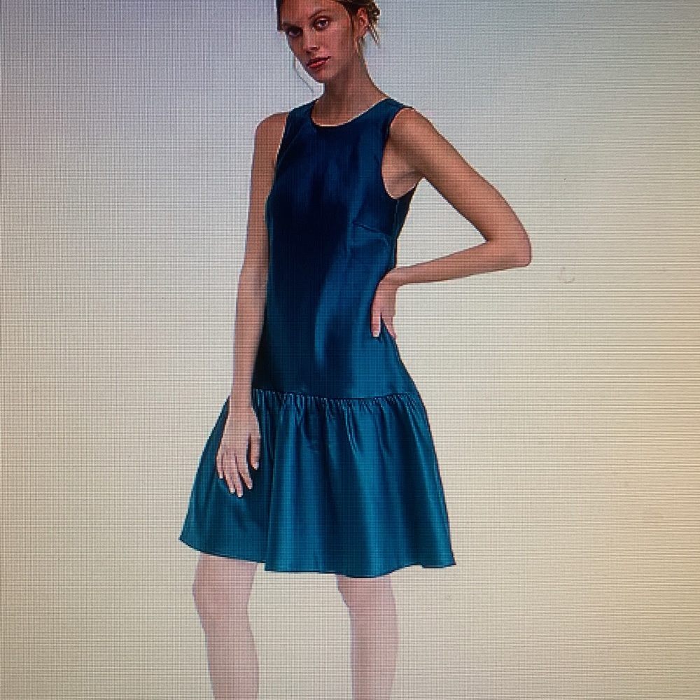 J Crew Teal green/emerald dress with flounce and black back bow.  New with tags